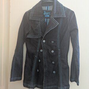 Joujou Royale Double-Breasted Dark Denim Peacoat Jacket Size Medium